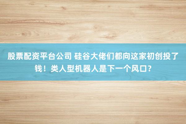 股票配资平台公司 硅谷大佬们都向这家初创投了钱！类人型机器人是下一个风口？