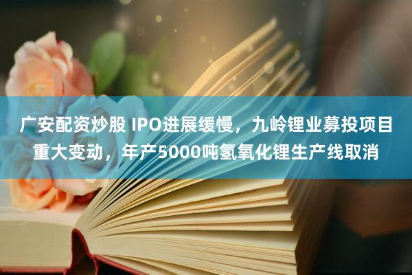 广安配资炒股 IPO进展缓慢，九岭锂业募投项目重大变动，年产5000吨氢氧化锂生产线取消