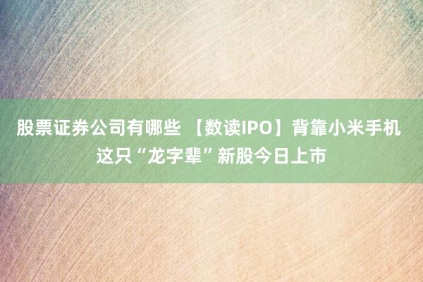 股票证券公司有哪些 【数读IPO】背靠小米手机 这只“龙字辈”新股今日上市